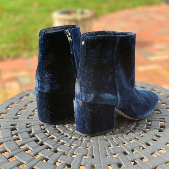 Anthropologie Sam Edelman Blue Velvet Taye Ankle Booties size 8-1/2 - Picture 10 of 17